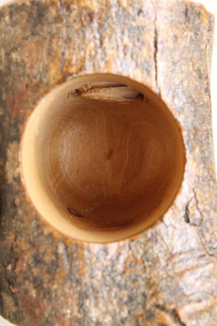 photo of rustic tree bark log wood nutcracker, handmade wooden screw type nut cracker #7