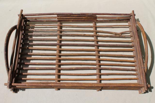 photo of rustic twig trays w/ natural tree bark, serving tray set made in Spain #2