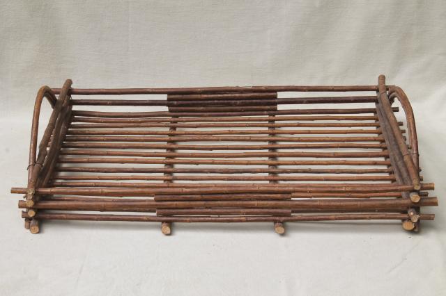 photo of rustic twig trays w/ natural tree bark, serving tray set made in Spain #9