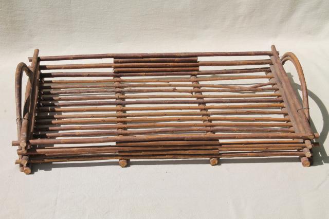 photo of rustic twig trays w/ natural tree bark, serving tray set made in Spain #12