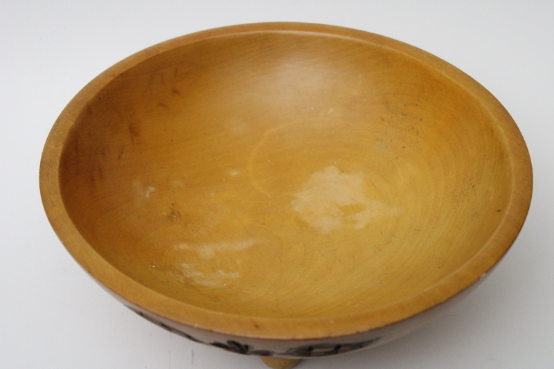 photo of rustic vintage carved wood salad bowl w/ original label made in Milwaukee Wisconsin #2