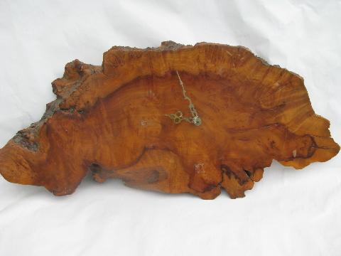 photo of rustic vintage cedar wood freeform slab wall clock for lodge or cabin #1