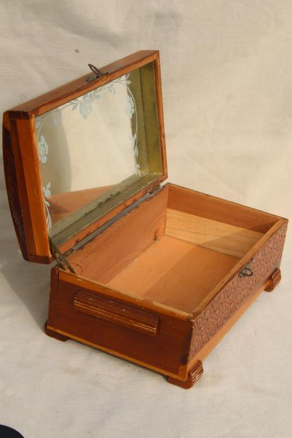 photo of rustic vintage cedar wood keepsake boxes, shabby chic cottage print jewelry boxes #10