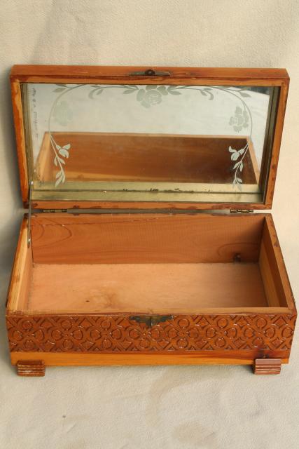 photo of rustic vintage cedar wood keepsake boxes, shabby chic cottage print jewelry boxes #12