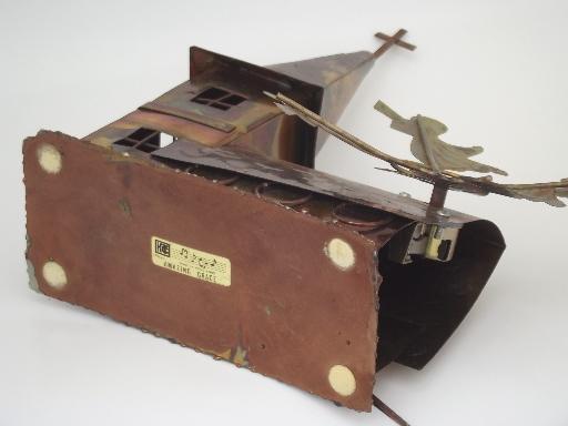 photo of rustic vintage copper music box, Amazing Grace church w/ angels #5