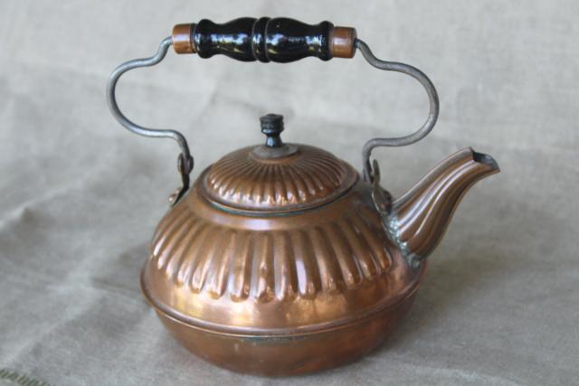 photo of rustic vintage copper teakettle, old fashioned tea pot kitchen stove kettle #4