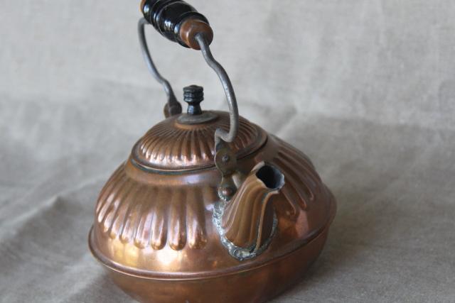photo of rustic vintage copper teakettle, old fashioned tea pot kitchen stove kettle #5