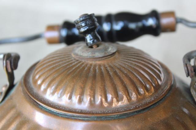 photo of rustic vintage copper teakettle, old fashioned tea pot kitchen stove kettle #6