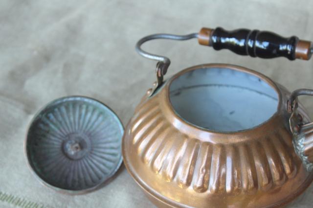photo of rustic vintage copper teakettle, old fashioned tea pot kitchen stove kettle #7