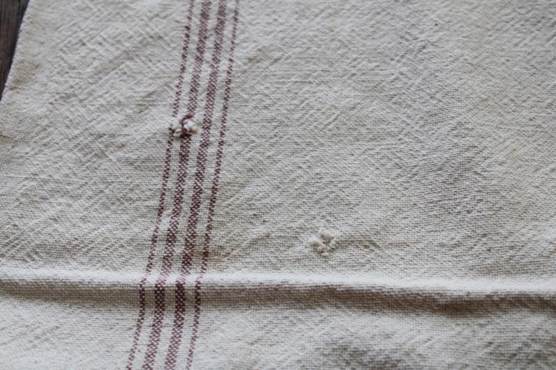 photo of rustic vintage cotton grain sack, coffee brown stripe feed bag patched primitive antique fabric #2