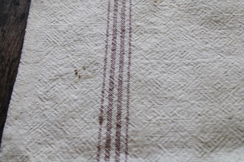 photo of rustic vintage cotton grain sack, coffee brown stripe feed bag patched primitive antique fabric #3