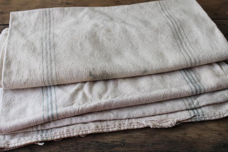 photo of rustic vintage cotton grain sacks, aqua grey stripe seamless 'homespun' feedsack fabric #2