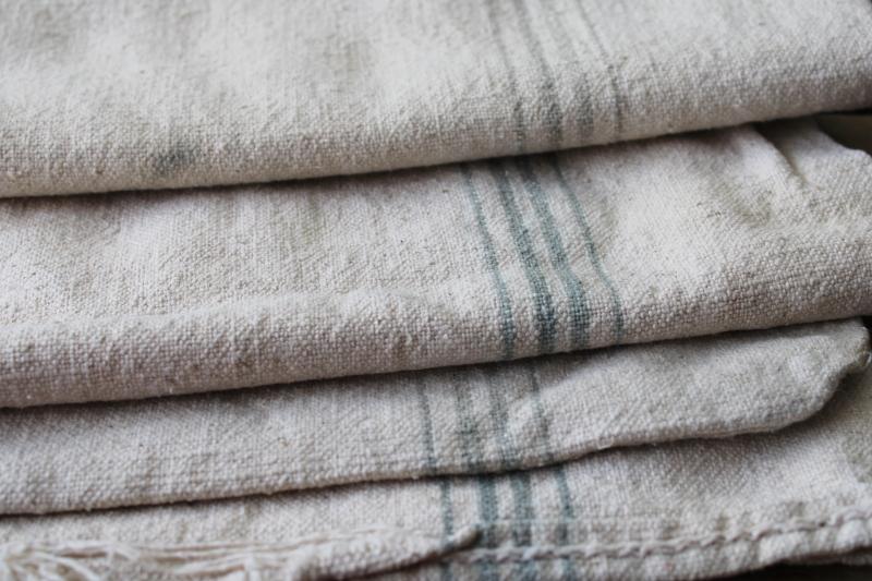 photo of rustic vintage cotton grain sacks, aqua grey stripe seamless 'homespun' feedsack fabric #3