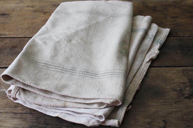 photo of rustic vintage cotton grain sacks, aqua grey stripe seamless 'homespun' feedsack fabric #4