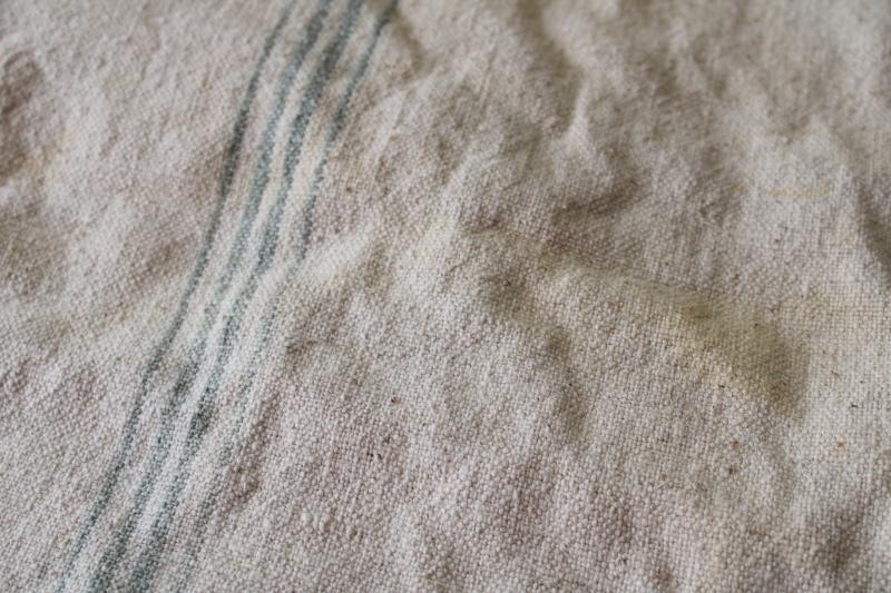 photo of rustic vintage cotton grain sacks, aqua grey stripe seamless 'homespun' feedsack fabric #11