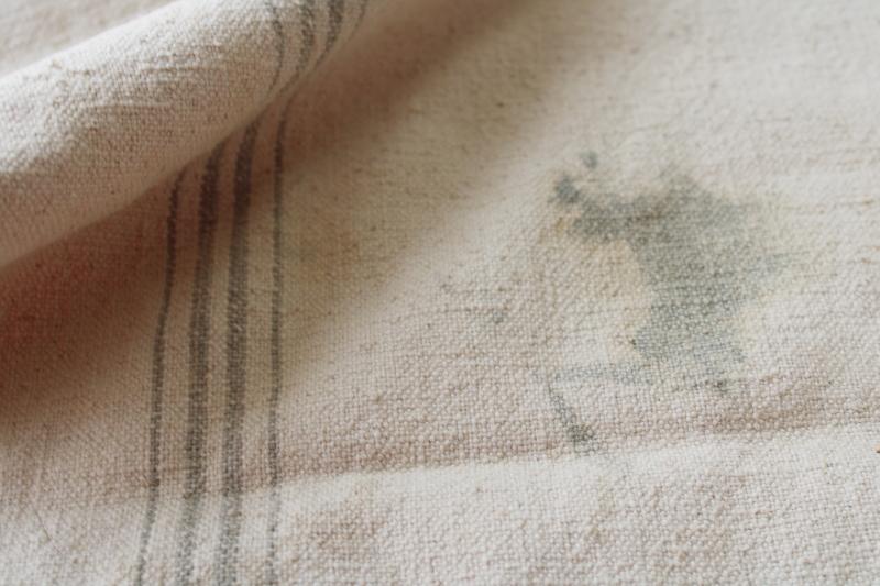 photo of rustic vintage cotton grain sacks, aqua grey stripe seamless 'homespun' feedsack fabric #12