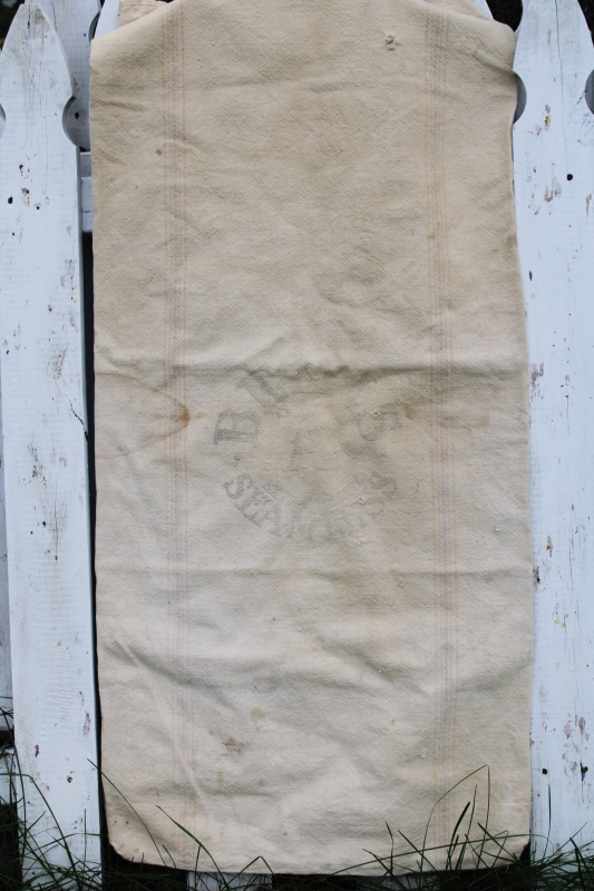 photo of rustic vintage cotton grain sacks, blue & red stripe feed bags primitive antique fabric #2