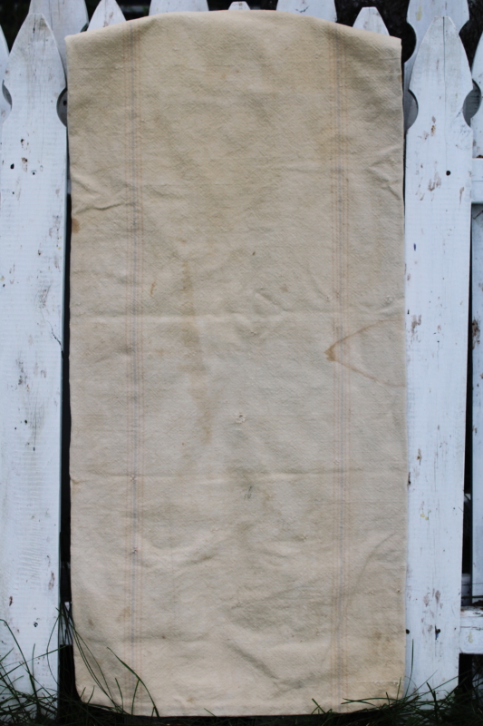 photo of rustic vintage cotton grain sacks, blue & red stripe feed bags primitive antique fabric #3