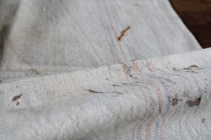 photo of rustic vintage cotton grain sacks, blue & red stripe feed bags primitive antique fabric #2