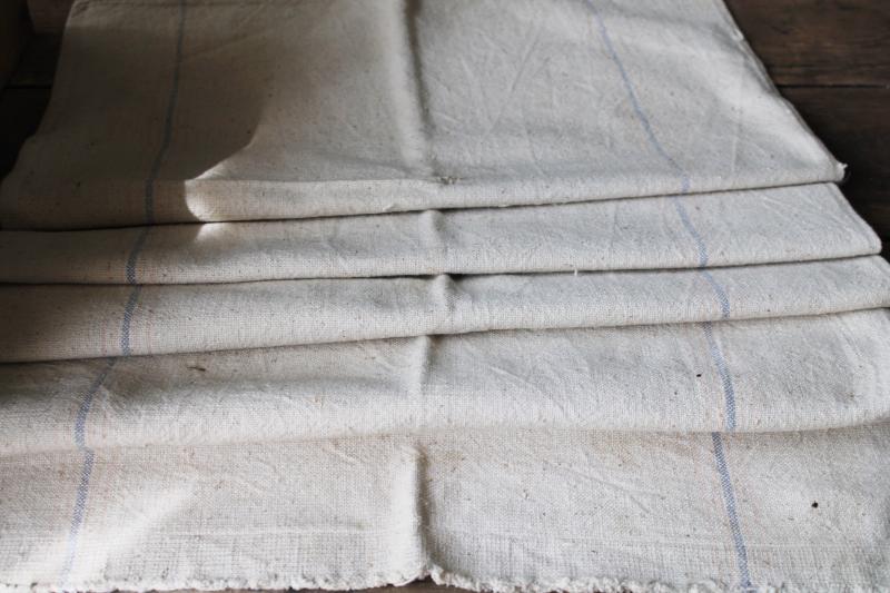 photo of rustic vintage cotton grain sacks, blue & red stripe feed bags primitive antique fabric #8