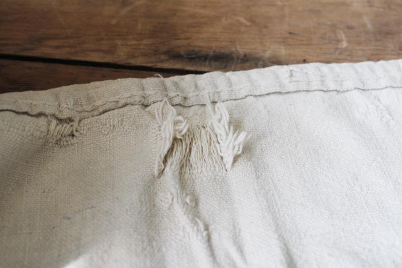 photo of rustic vintage cotton grain sacks, blue & red stripe feed bags primitive antique fabric #22