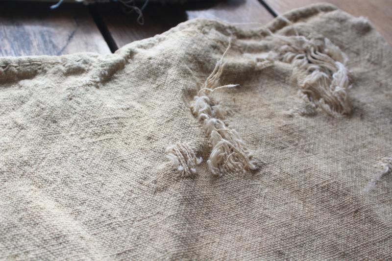 photo of rustic vintage cotton grain sacks, coffee brown stripe feed bags patched primitive antique fabric #6