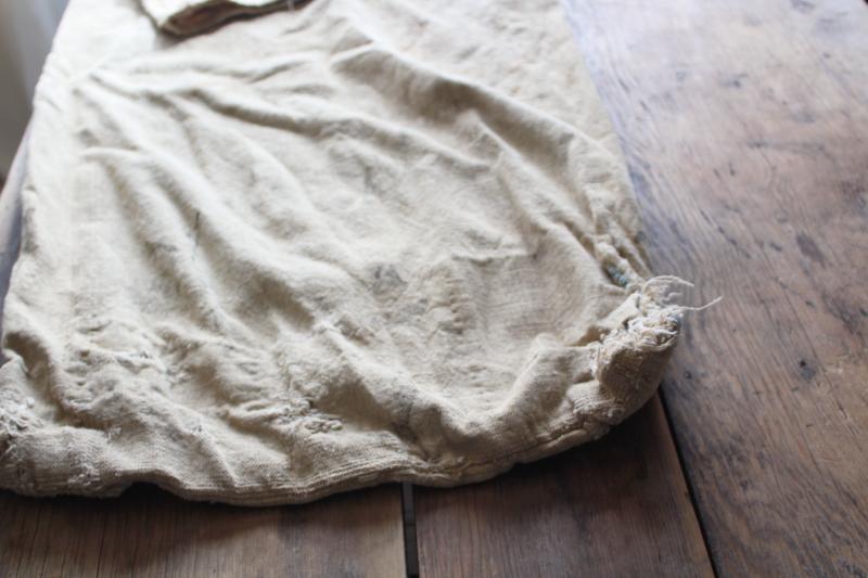 photo of rustic vintage cotton grain sacks, coffee brown stripe feed bags patched primitive antique fabric #8