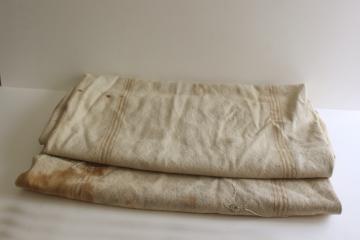 catalog photo of rustic vintage cotton grain sacks, coffee brown stripe feed bags patched primitive antique fabric