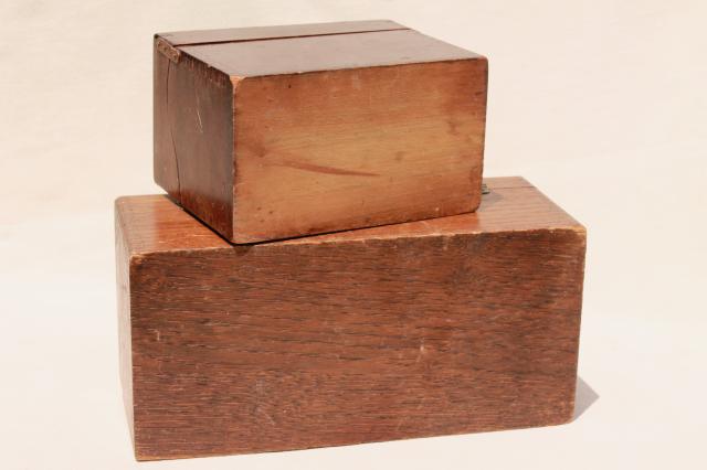 photo of rustic vintage dovetailed wood boxes, recipe card file & antique kitchen stove tool box #6