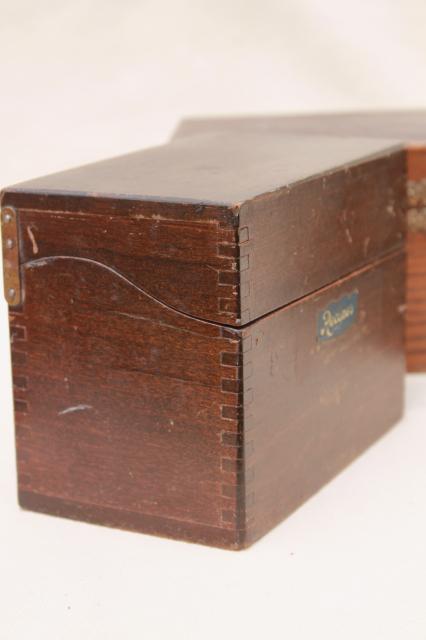 photo of rustic vintage dovetailed wood boxes, recipe card file & antique kitchen stove tool box #10