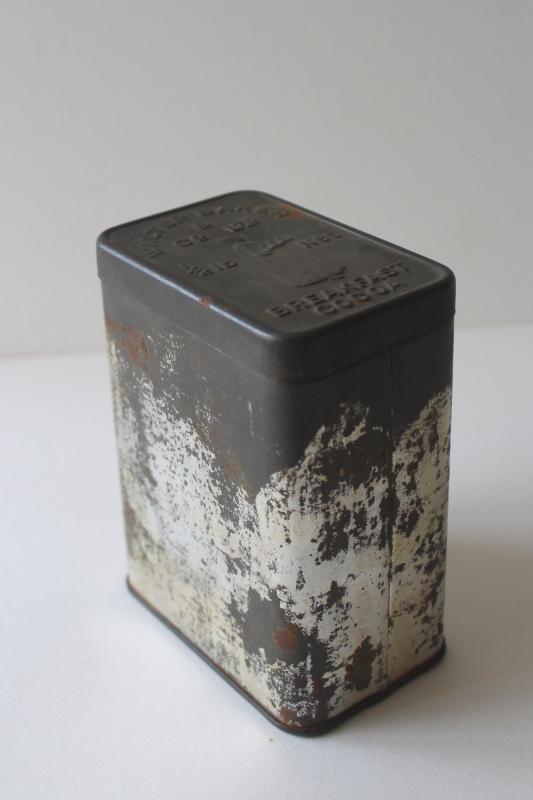 photo of rustic vintage embossed zinc metal tin advertising Walter Baker Breakfast Cocoa #1