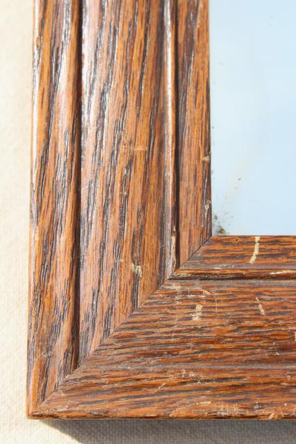 photo of rustic vintage farmhouse mirror, square solid oak wood frame w/ original antique glass #5