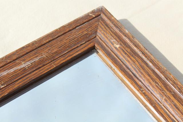 photo of rustic vintage farmhouse mirror, square solid oak wood frame w/ original antique glass #6