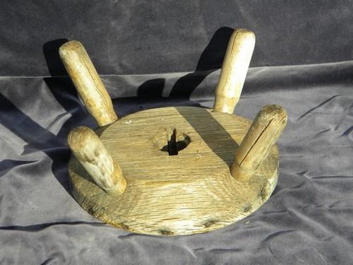 photo of rustic vintage goat milking stool, nice primitive wood low stand plant table #2