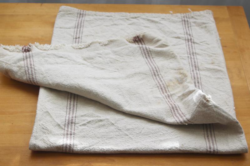 photo of rustic vintage grain sack, brown stripe natural cotton fabric w/ heavy homespun texture #1