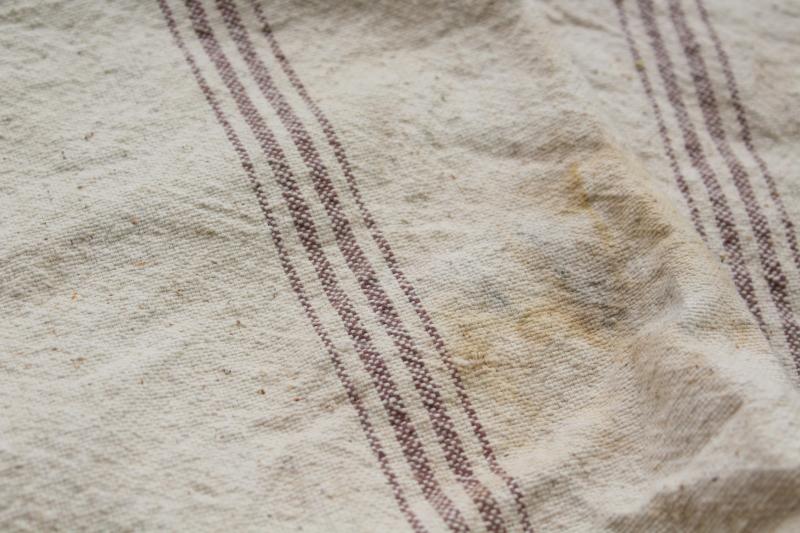 photo of rustic vintage grain sack, brown stripe natural cotton fabric w/ heavy homespun texture #2