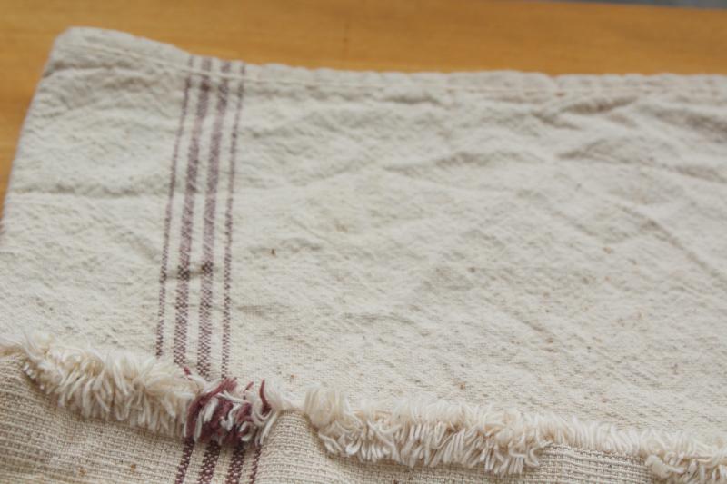 photo of rustic vintage grain sack, brown stripe natural cotton fabric w/ heavy homespun texture #4