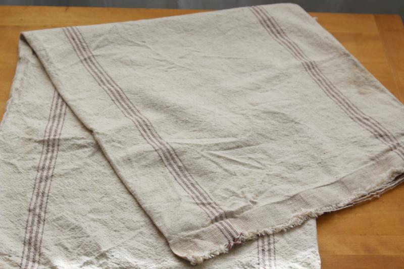 photo of rustic vintage grain sack, brown stripe natural cotton fabric w/ heavy homespun texture #7