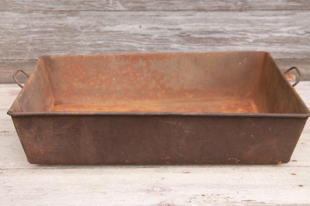 photo of rustic vintage heavy steel pan w/ tray handles, antique steampunk industrial decor #5