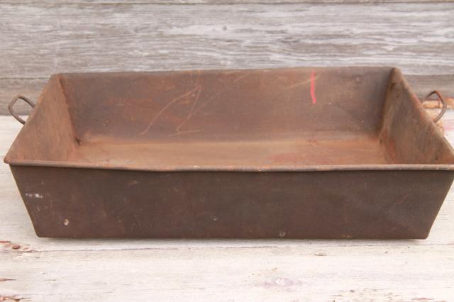 photo of rustic vintage heavy steel pan w/ tray handles, antique steampunk industrial decor #7