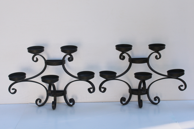 photo of rustic vintage iron wall sconces or freestanding table candelabra, pair of large candle holders  #2