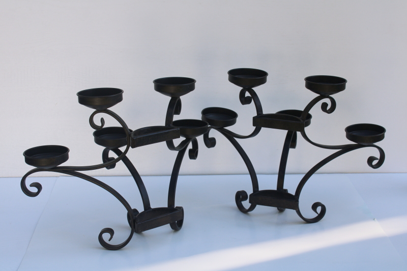 photo of rustic vintage iron wall sconces or freestanding table candelabra, pair of large candle holders  #3