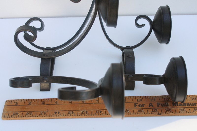 photo of rustic vintage iron wall sconces or freestanding table candelabra, pair of large candle holders  #9