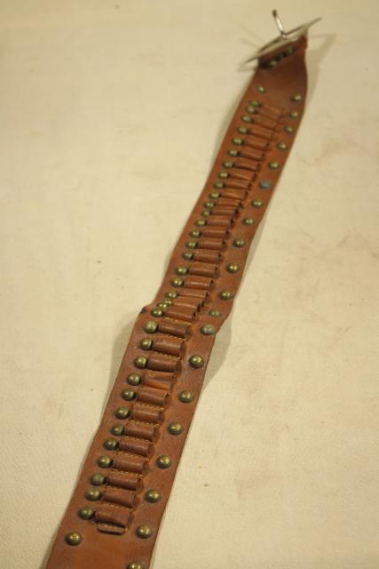 photo of rustic vintage leather cartridge belt, mid-century hunting / cowboy gear #4