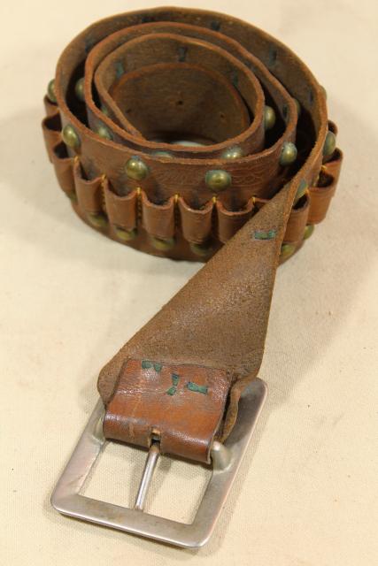 photo of rustic vintage leather cartridge belt, mid-century hunting / cowboy gear #8