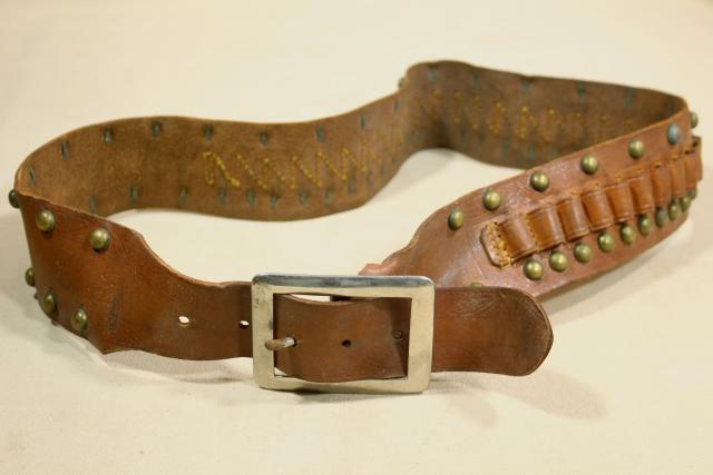 photo of rustic vintage leather cartridge belt, mid-century hunting / cowboy gear #9