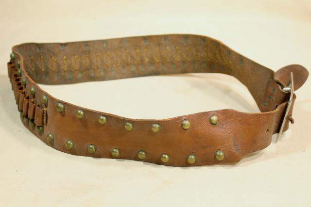 photo of rustic vintage leather cartridge belt, mid-century hunting / cowboy gear #10