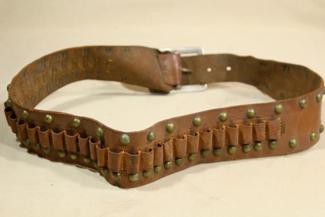 photo of rustic vintage leather cartridge belt, mid-century hunting / cowboy gear #11