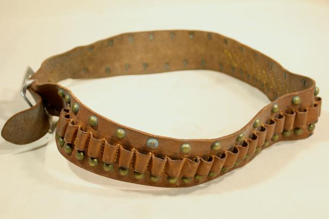 photo of rustic vintage leather cartridge belt, mid-century hunting / cowboy gear #12