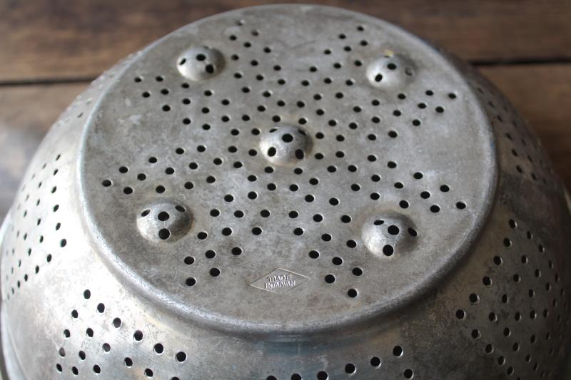 photo of rustic vintage metal colander bowl / strainer, farmhouse style tin egg basket #4